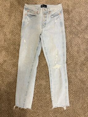 Light Wash Gap High Rise Vintage Button Fly Distressed Jeans